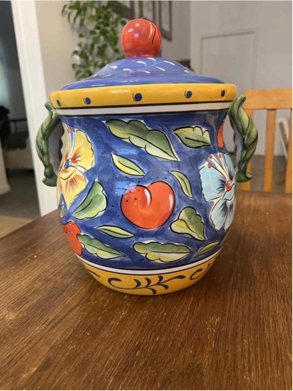 Italian Style Cookie Biscuit Jar Ceramic Hand Painted Clay Art Amalfi 13"